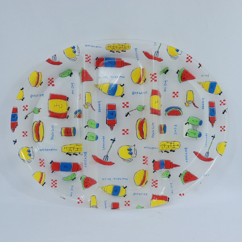 Kohl's Backyard Picnic Divided Serving Tray Oval Platter Summer BBQ Ants 17"